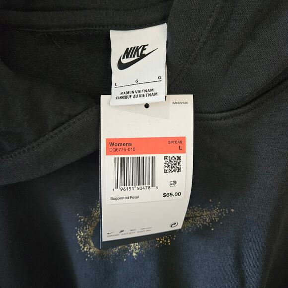 Nike Women's Crop Pullover Black Gold Hoodie DQ6776-010 Large - Picture 4 of 8